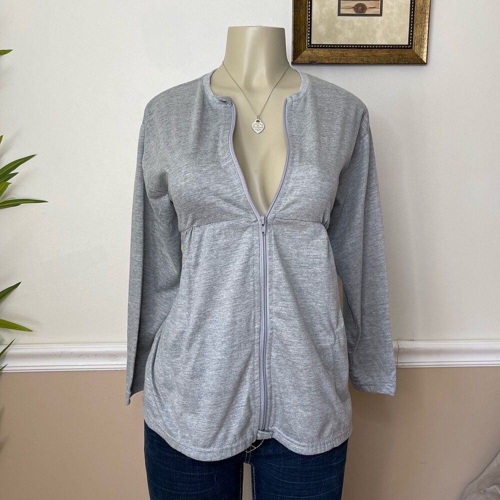 Inspired Comforts Women’s Y2K Vintage Full Zip Cotton Grey Jacket